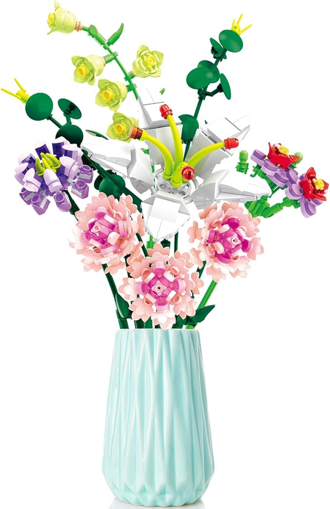 Chodia Flower Bouquet Building Blocks Artificial Pink Carnation Botanical Collection Bricks Sets Kits Christmas X'Mas Birthday Anniversary Valentine Gifts for Adults Women Mom Girlfriends(514PCS)
