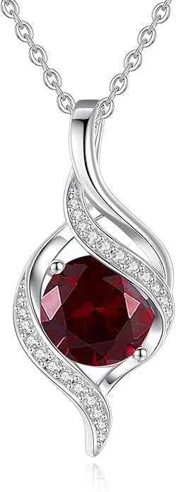 FANCIME Birthstone Necklace for Women Round Cubic Zirconia Necklace S925 Sterling Silver full Love Birthday Gifts for Mom Women