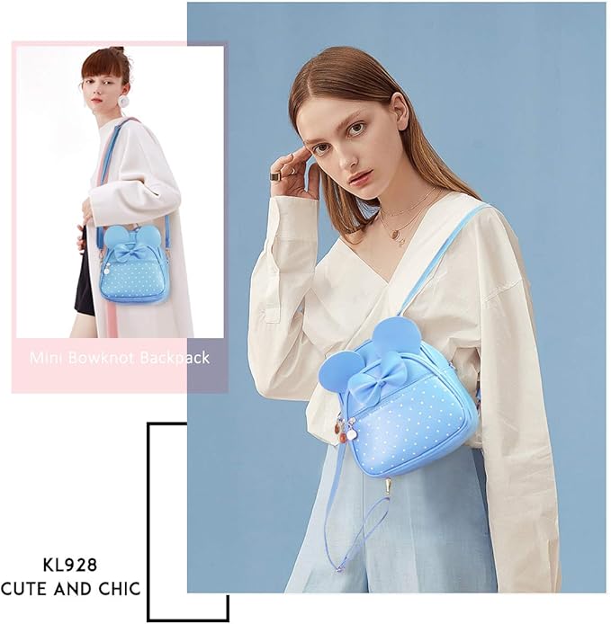 KL928 Girls Mini Backpack Bowknot Polka Dot Cute Small Daypacks Convertible Shoulder Bag Purse for Women