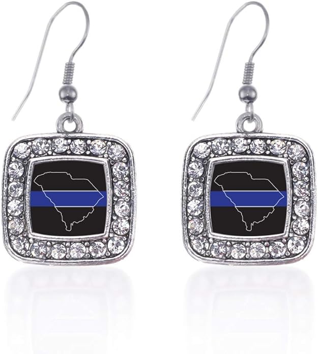 Inspired Silver - Silver Square Charm French Hook Drop Earrings with Cubic Zirconia Jewelry