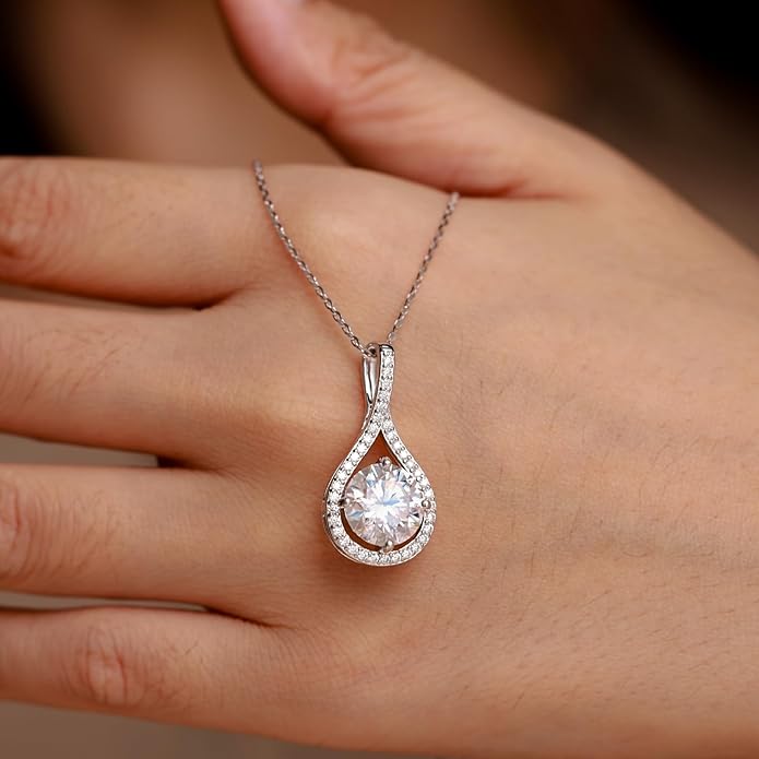 E-EMERMAKING Moissanite Necklace Gift for Women, 925 Sterling Silver 18K White/Yellow Gold Plated 0.5-6.0CT Moissanite Pendant for Her, Anniversary Day, Birthday, Wedding - to My Wife, Mom