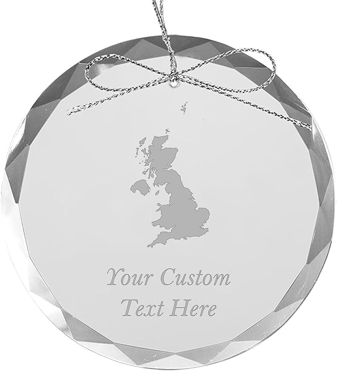 United Kingdom UK, Personalized Travel Christmas Ornament – Customized Engraved Glass Keepsake - Custom Family Trip & Vacation, 2024, 2025, 2026, 2027 & Name – Destination Xmas Holiday Ornament