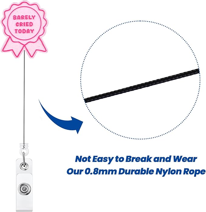 Barely Cried Today Funny Badge Reel, Cute Pink Ribbon Retractable ID Card Badge Holder, Name Tag Medical Work Badge Clip for RN LPN CNA MA ER Night Shift Nurse Paramedic Doctor Teachers, Nurse Gifts