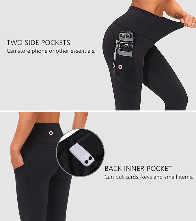 THE GYM PEOPLE Thick High Waist Yoga Pants with Pockets, Tummy Control Workout Running Yoga Leggings for Women