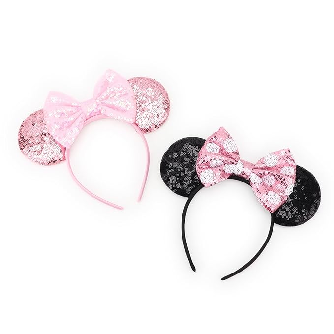 DRESHOW Mouse Ears Bow Headbands Minnie Ears Headband Glitter Party Decoration Cosplay Costume for Women
