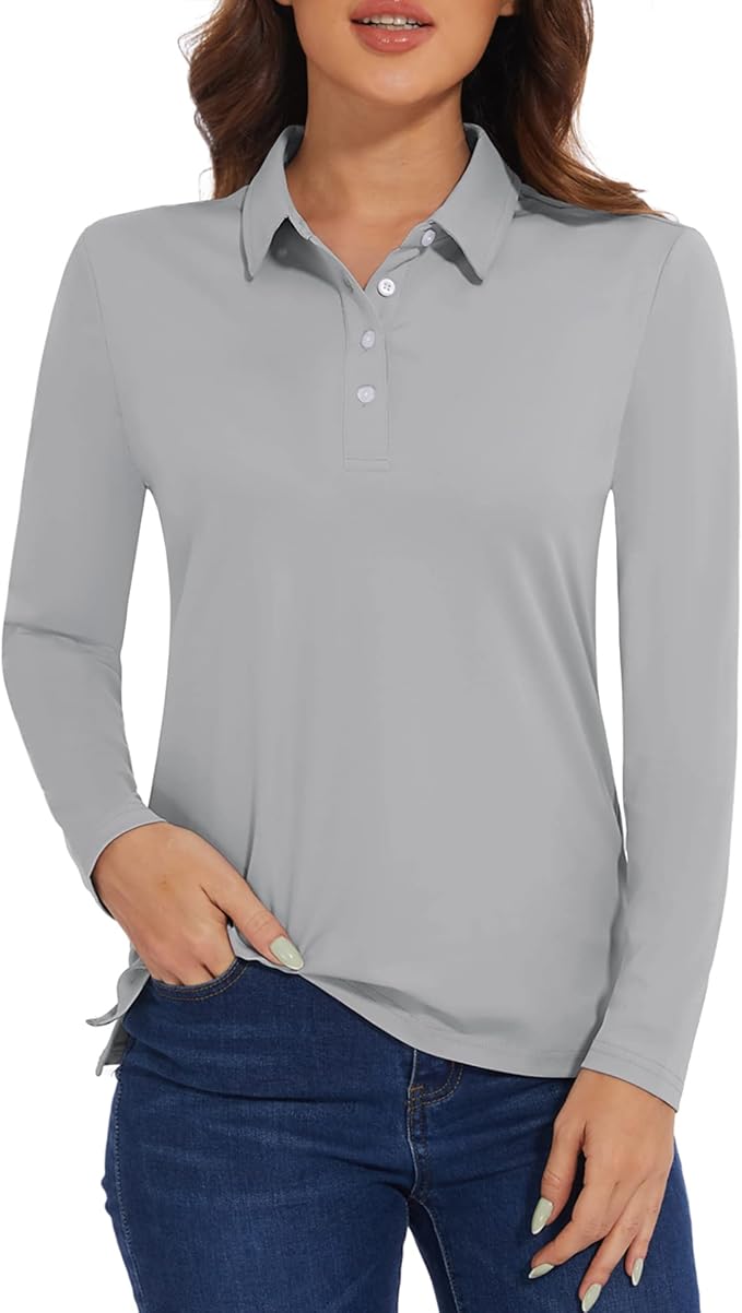 MAGCOMSEN Women's Polo Shirts Long Sleeve Golf Shirt Quick Dry UPF 50+ Sun Protection Lightweight Tennis Shirts