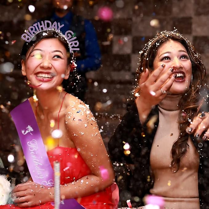 AOPRIE Birthday Girl Sash Crowns Happy Birthday Tiara for Women Purple Headband Princess Crown Rhinestone Accessories