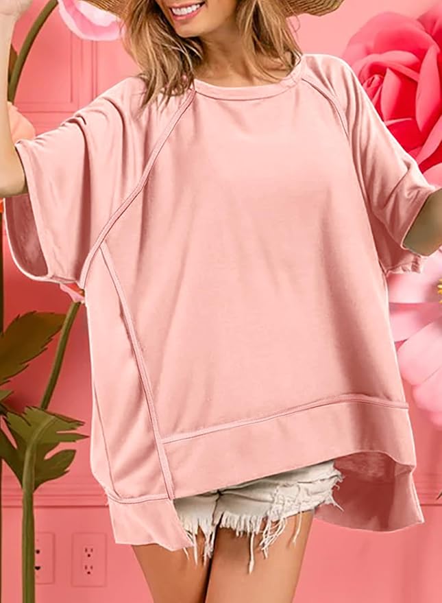 Dokotoo Oversized T Shirts for Women Crewneck Short Sleeve Casual Summer Tops Lightweight Loose High Low Blouse