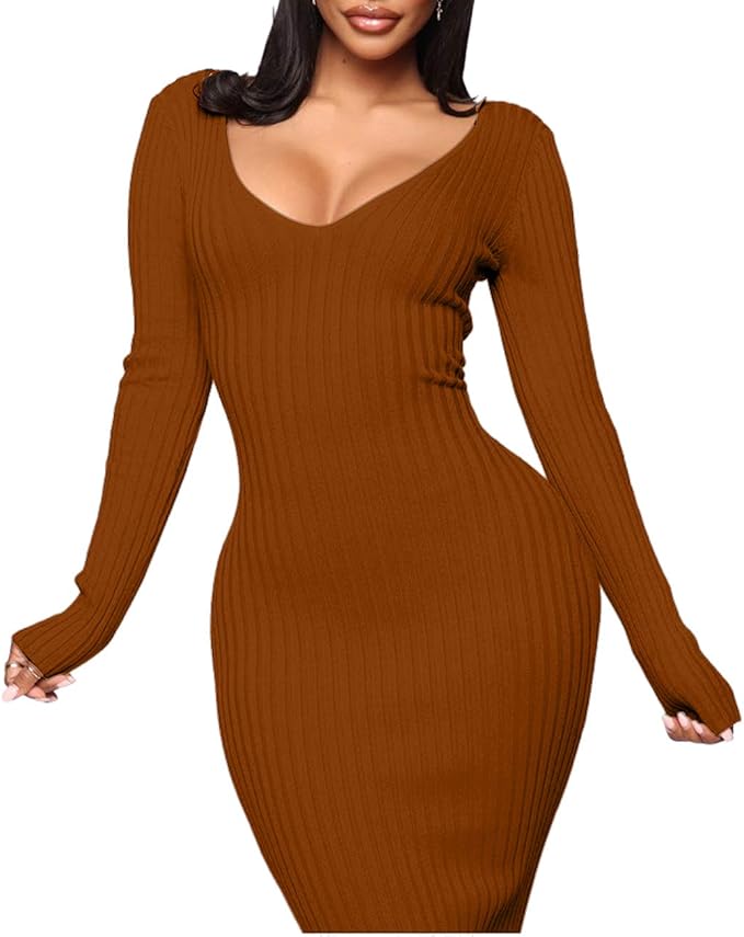 SheKiss Women's Off Shoulder Long Sleeves Bodycon Sweater Dress Sexy Knit Slim Cardigans