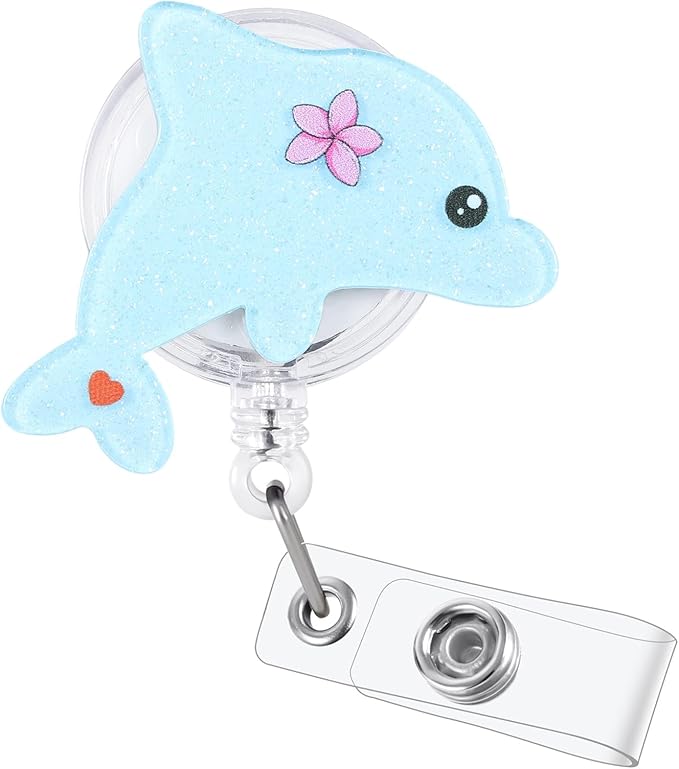 Funny Dolphin Nurse Badge Reel, Cute Retractable ID Card Pediatric Badge Holder, Name Tag Medical Badge Clip for RN CNA LPN MA OB/GYN Peds Nurse Nursing Student Doctor Teacher Medical School Workers