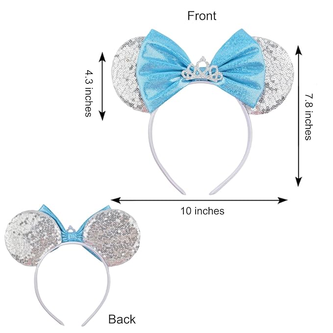 HoveBeaty Mouse Ears Headbands, Princess Headbands Sequin with Tiara Crown Park Ears for Women Girls Kids
