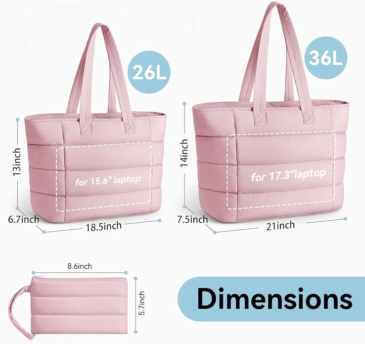 Puffer Tote Bag for Women, Lightweight Puffy Shoulder Bag with Handbag for Travel, Work, Gym, Laptop Bag for Nurse Teacher