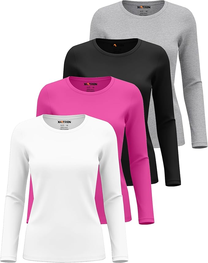 4 Pack Women's Underscrub Shirts Nurse Undershirts Long Sleeve Crewneck Slim Fit Tops Soft Stretchy Basic Tee