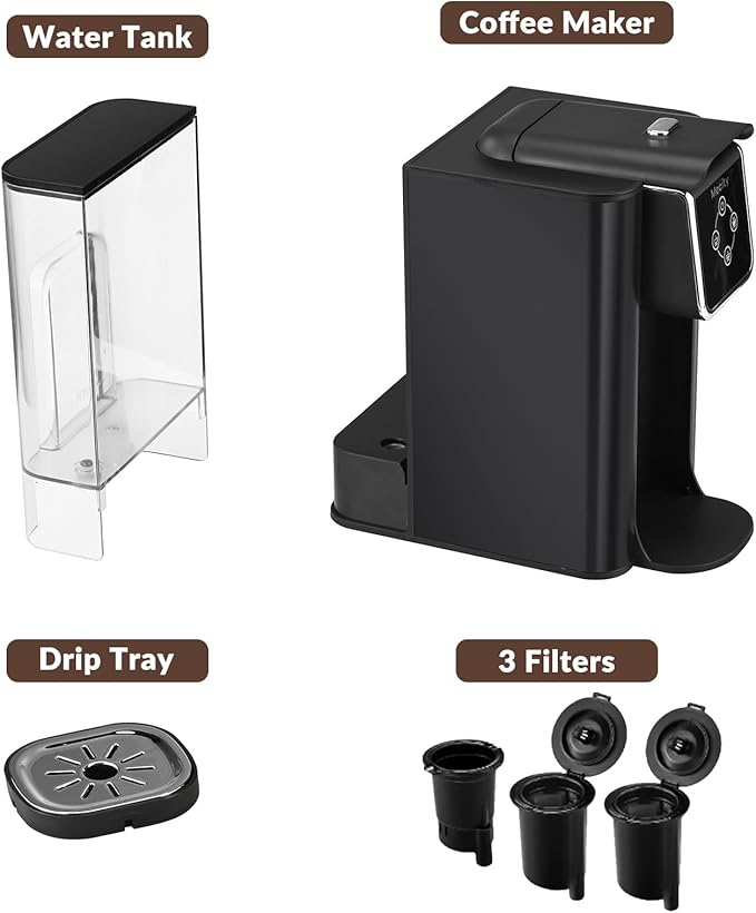 Mecity Coffee Maker 3 in 1 Single Serve Coffee Machine, Compatible with K cup Capsules, Instant Coffee Pot, Tea maker, 6,8,10 Oz Cup, Removable 50 Oz Water Reservoir, 120V 1150W, Dark Grey
