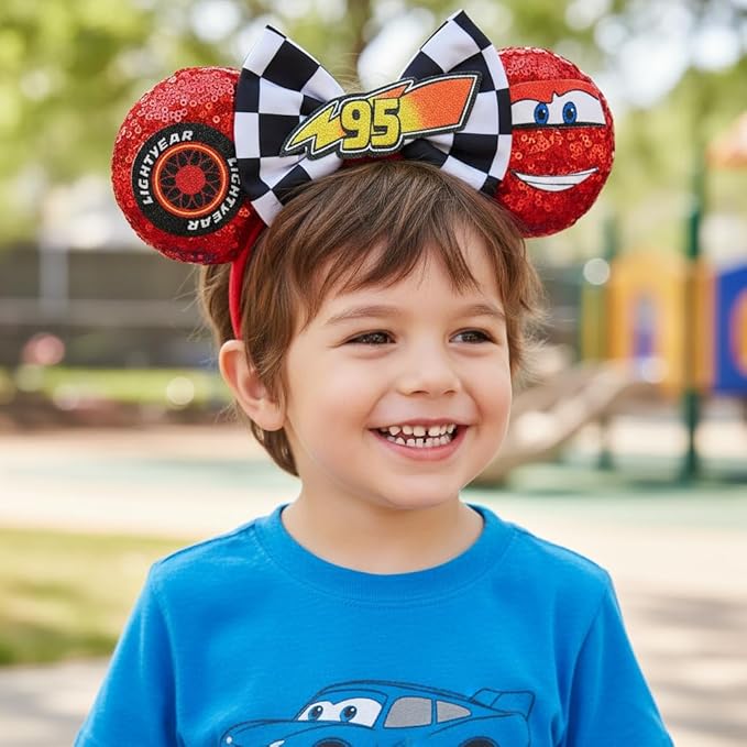 HAMUTH Mouse Ears Headband, Cars Birthday Decorations for Boys Women Girls,Car Mouse Ears Hairs Accessories for Party Trip Parks Cosplay Decorations