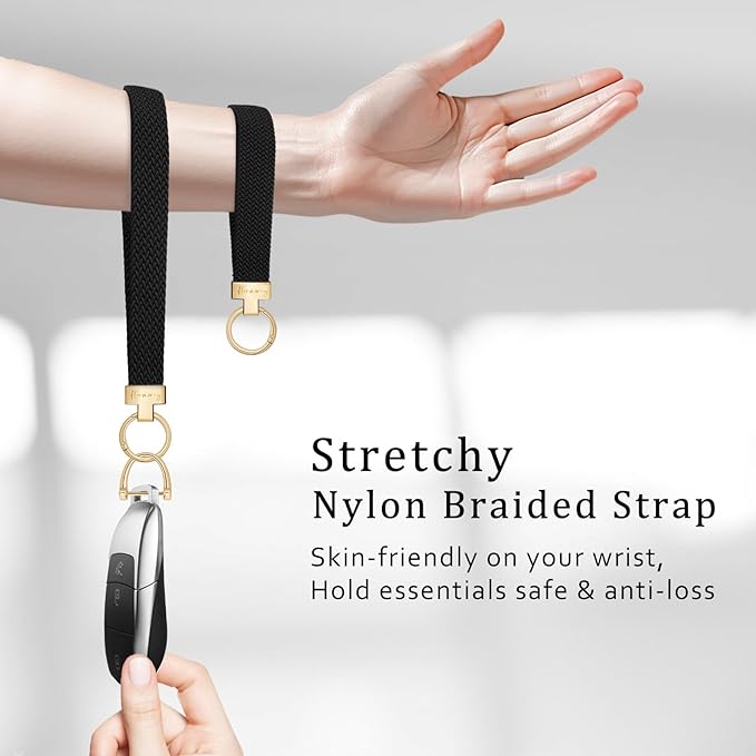 Hovmwey Elastic Wristlet Keychain for Women Men, Cute Car Key Chain, Braided Wrist Strap Lanyard for Keys ID Badges