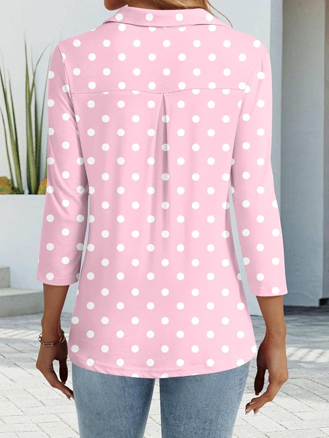 3/4 Length Sleeve Womens Tops Dressy Casual V Neck Polo Shirts Business Work Blouses 2025 Trendy Tunic Top