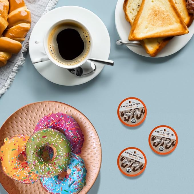 Fresh Roasted Coffee, Organic Donut Shop | USDA Organic, Kosher | Medium Roast 96 Pods for K Cup Brewers