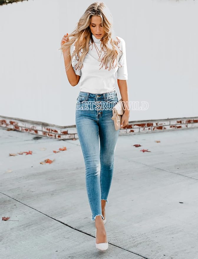 LETSRUNWILD Business Casual Tops for Women Dressy Cute Tops Mock Turtleneck Tshirts Shirts