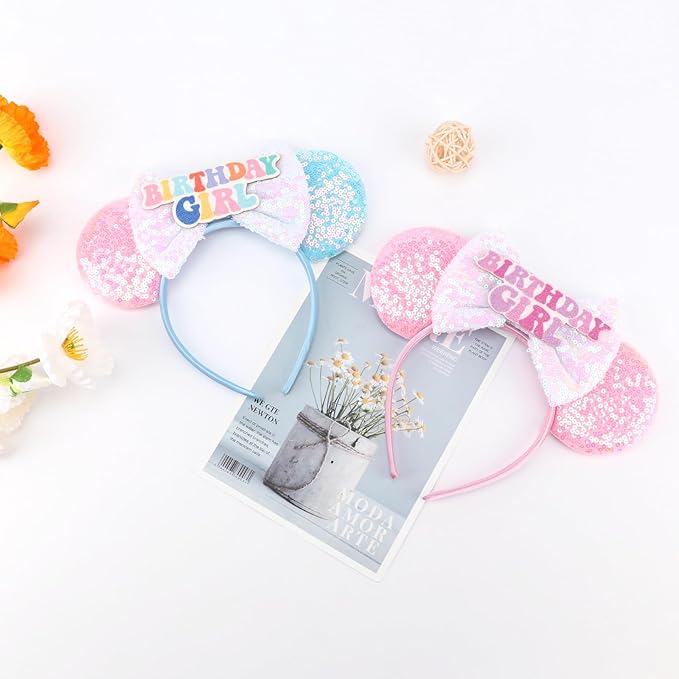 DRESHOW Mouse Ears Bow Headbands Glitter Party Decoration Cosplay Costume for Women