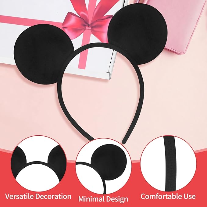 Sotaila 4 Pack Solid Black Mouse Ears Headbands for men Boys, Headband for Cosplay Costume Birthday Party Decorations Hair Accessories