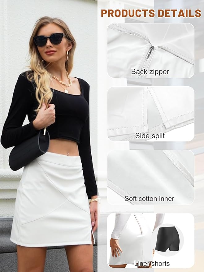 We1Fit Womens Fuax Leather Skirt High Waisted Bodycon Pencil Mini Skirts with Shorts