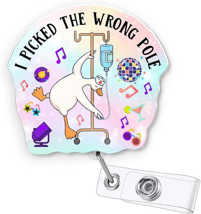 Funny Nurse Badge Reel – Retractable Cute ID Badge Holder with Alligator Clip for RN, CNA, RT, Healthcare Worker – I Picked The Wrong Pole Appreciation Gift – Nurse Week Accessory