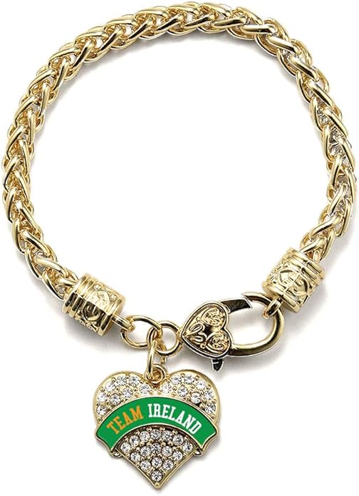 Inspired Silver - Gold Pave Heart Charm Bracelet with Cubic Zirconia Jewelry