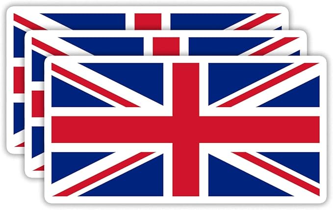 (3PCS) United Kingdom Flag stickers, Countries Flag Stickers - Waterproof Vinyl Decals For Laptops, Tumblers, Water Bottles, Books, Scrapbooks, Size 3 x 1.7 Inch