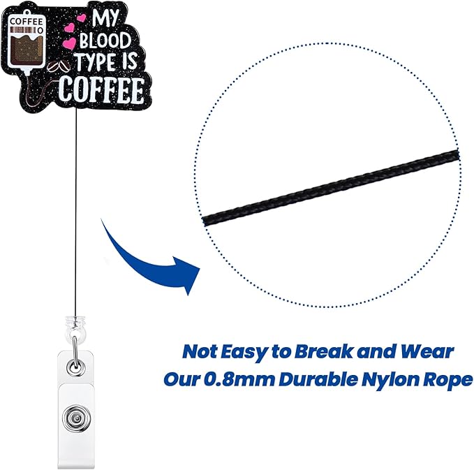My Blood Type is Coffee Funny IV Bag Badge Reel, Cute Retractable ID Card Badge Holder, Name Tag Work Badge Clip for RN LPN CNA ICU Labor and Delivery Nurse Nursing Student Doctor Infusion Department