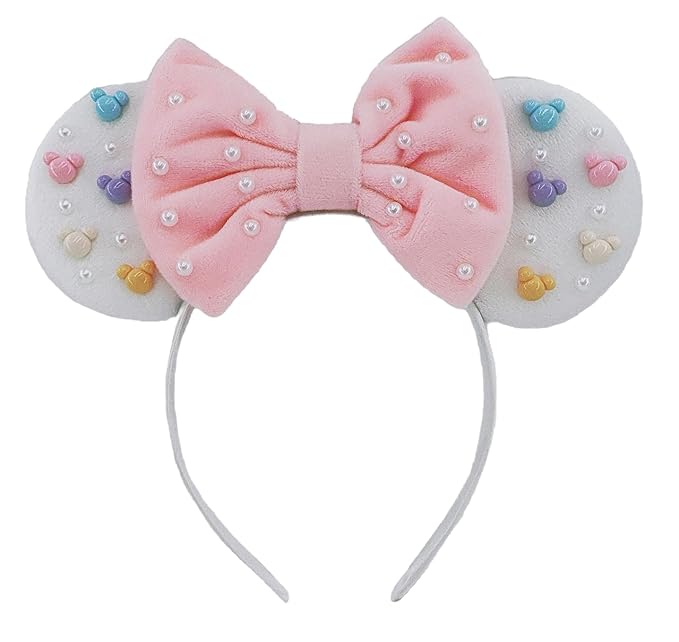 WW-WONDERFULWORLD Mouse Ears Headbands With Cute Mouse Heads and Exquisite Pearls Decoration, Soft Flannel Ears & Bow, for Costume Cosplay Party; TGBF