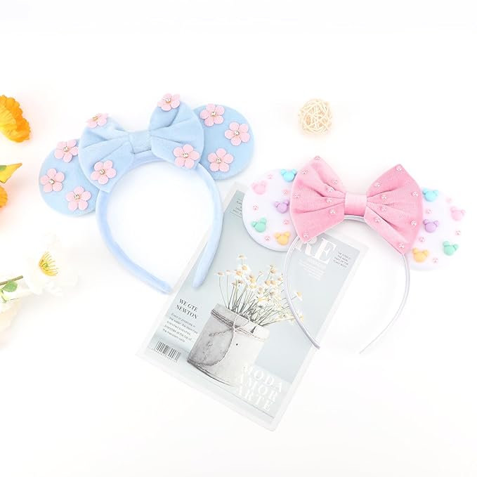DRESHOW Mouse Ears Headbands for Women Glitter Hairbands Bow Head Bands Velvet Head Band Christmas Cosplay Costume Princess Party Decorations Halloween & Disney Trip