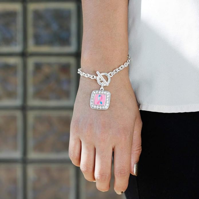 Inspired Silver - Silver Square Charm Toggle Bracelet with Cubic Zirconia Jewelry