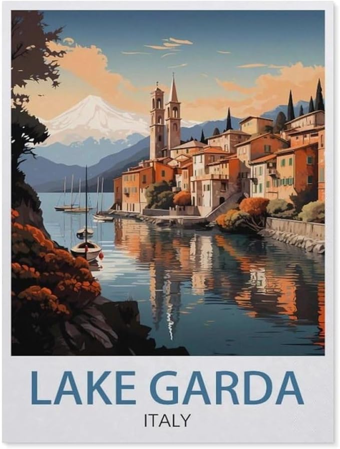 Jigsaw Puzzles for Adults 1000 Piece，Vintage Travel Poster Lake Garda, Italy，Educational Games Brain Challenge Jigsaw Puzzles for Adult Kids（50x70cm）-BE88