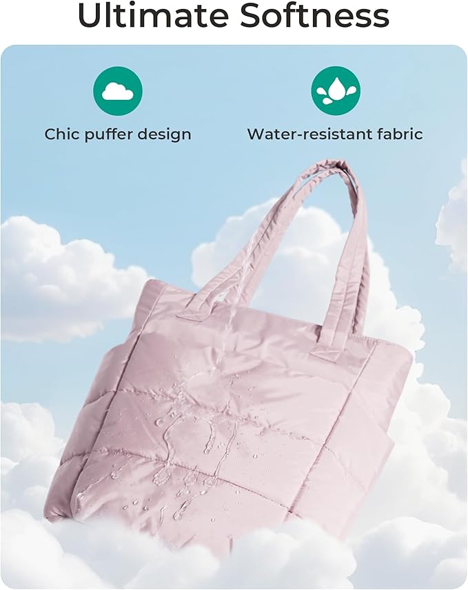 BAGSMART Tote Bag for Women, Lightweight Puffy Tote Bag with Compartments Shoulder Bag Handbag for Travel, Work, Gym | Lightweight, Puffy, Tote Bag with Compartments, Quilted, for Travel, Work