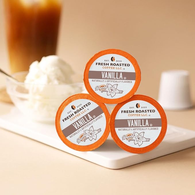Fresh Roasted Coffee, Decaf French Vanilla, Flavored Coffee Pods, 72 Count