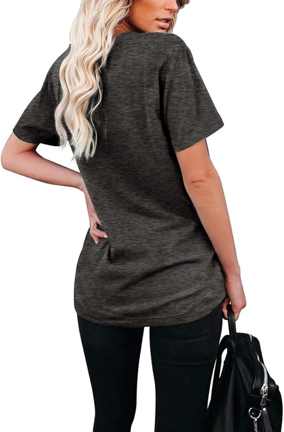WIHOLL Women Summer T Shirts Short Sleeve Rounded V Neck Pocket Tee Tops