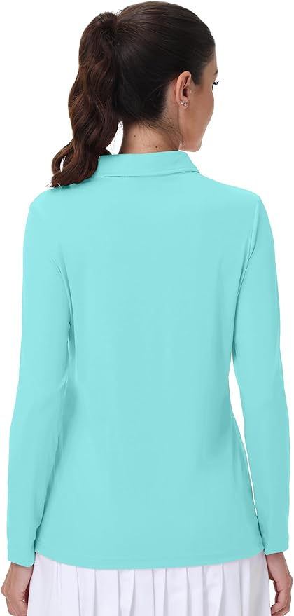 MAGCOMSEN Women's Polo Shirts Long Sleeve Golf Shirt Quick Dry UPF 50+ Sun Protection Lightweight Tennis Shirts