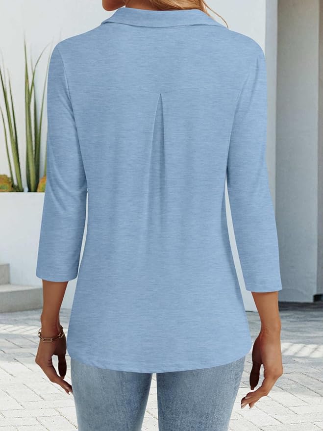 3/4 Length Sleeve Womens Tops Dressy Casual V Neck Polo Shirts Business Work Blouses 2025 Trendy Tunic Top