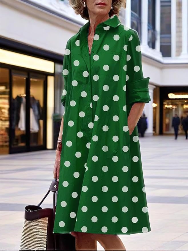 Womens 2025 Long Sleeve Button Down Shirt Summer Dress Casual V Neck Loose Fit Midi Shirt Dresses with Pockets