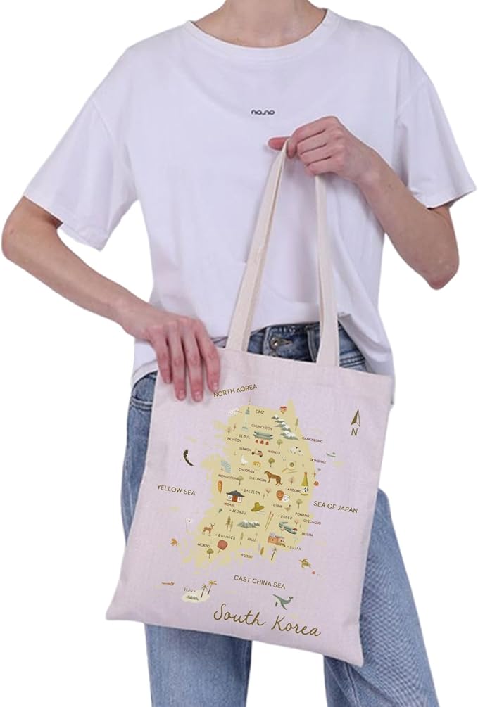VAMSII South Korea Souvenir South Korea Travel Map Tote Bag South Korea Travel Gifts Korea Seoul Honeymoon Gift