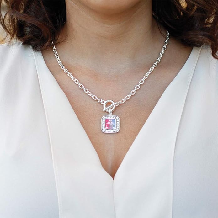 Inspired Silver - Silver Square Charm 18 Inch Necklace with Cubic Zirconia Jewelry