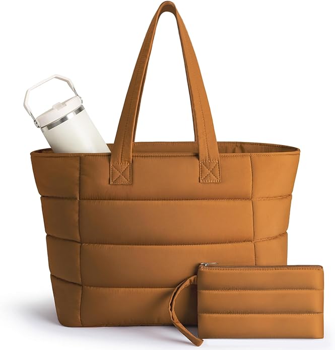 Puffer Tote Bag for Women, Lightweight Puffy Shoulder Bag with Handbag for Travel, Work, Gym, Laptop Bag for Nurse Teacher