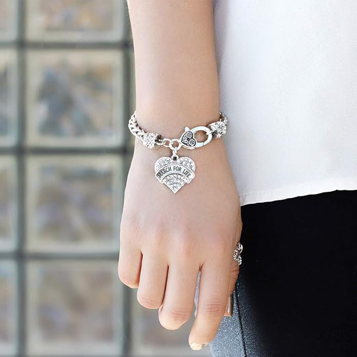Inspired Silver - Silver Pave Heart Charm Bracelet with Cubic Zirconia Jewelry