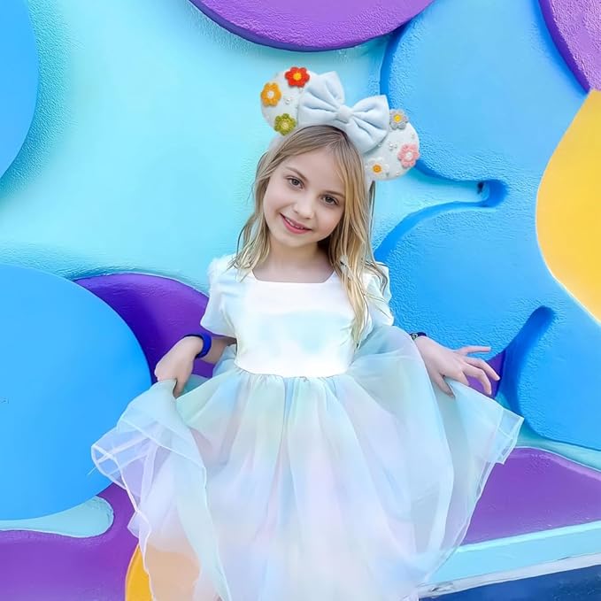 UNSPAZ Mouse Ears Headband, Mouse Ears for Women Girls with Pearl, Park Ears for Trips Birthday Decorations Hair Accessories (Baby Blue)