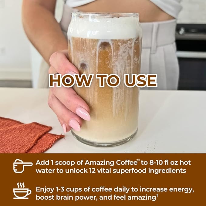 Superfoods Company | Amazing Coffee - Instant French Roast | Adaptogenic Mushrooms, Superfoods infused - Energy, Focus, Digestion, Immunity - 60 Servings - Cocoa Flavor
