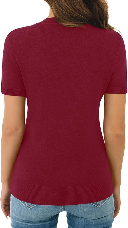 Women's Soft Short Sleeve Wool Blend Pullover Sweater for Business Casual & Fashion