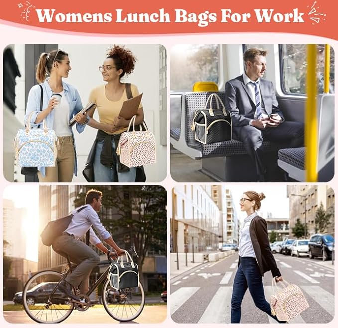 Lunch Bag Women Insulated Lunch Box Wide-Open Lunch Tote Bag Large Drinks Holder Durable Nylon Thermal Snacks Organizer for Men Adults Work Picnic Hiking Beach Fishing, Blue Flower