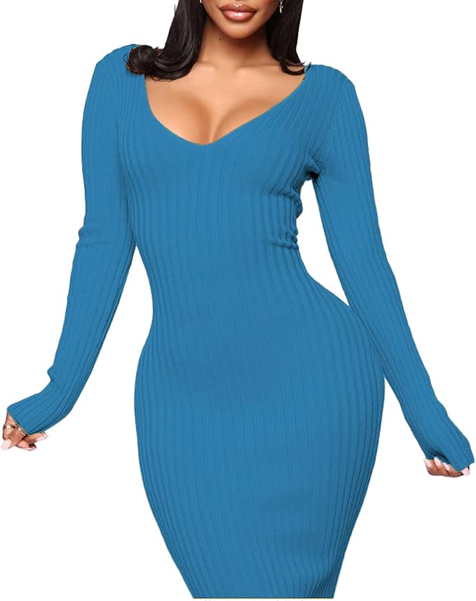 SheKiss Women's Off Shoulder Long Sleeves Bodycon Sweater Dress Sexy Knit Slim Cardigans
