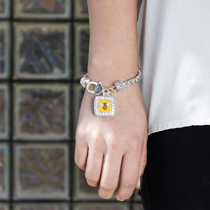 Inspired Silver - Silver Square Charm Bracelet with Cubic Zirconia Jewelry